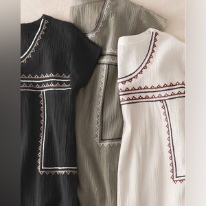 Garnet Hill Embroidered-Yoke Blouse